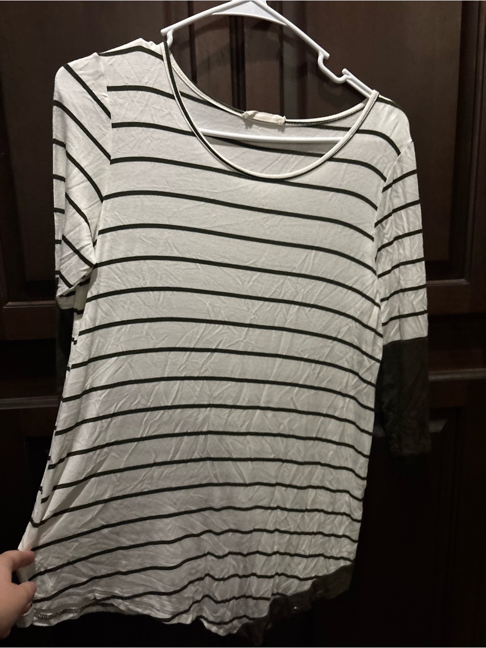 Striped Scoop Neck Women’s Top - White with green Stripes